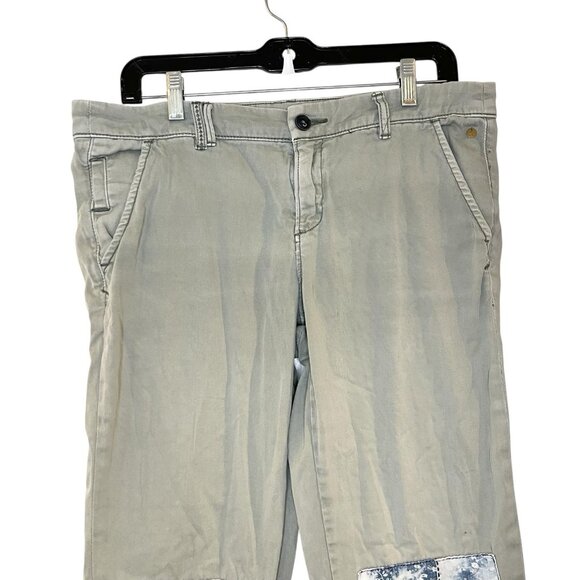 Pilcro and the Letterpress Pants 29 Green Hyphen Patched Straight Leg Raw Hem - Picture 4 of 7